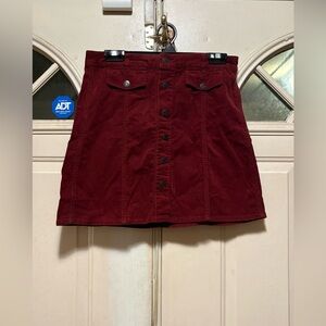 Corduroy Button-Front Mini Skirt - Burgundy